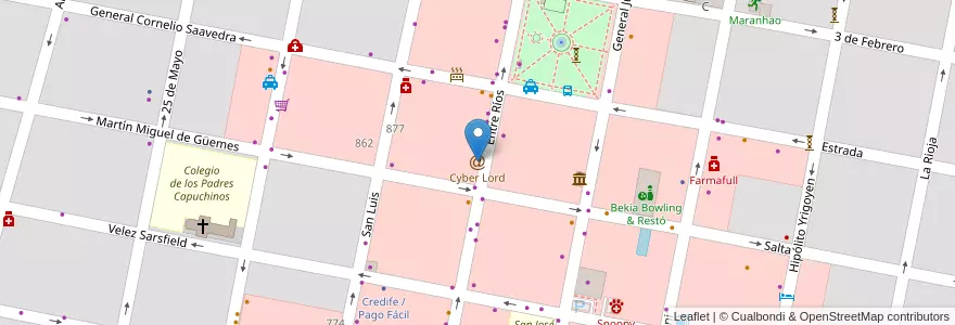 Mapa de ubicacion de Cyber Lord en アルゼンチン, エントレ・リオス州, Departamento Concordia, Distrito Suburbios, Concordia, Concordia.