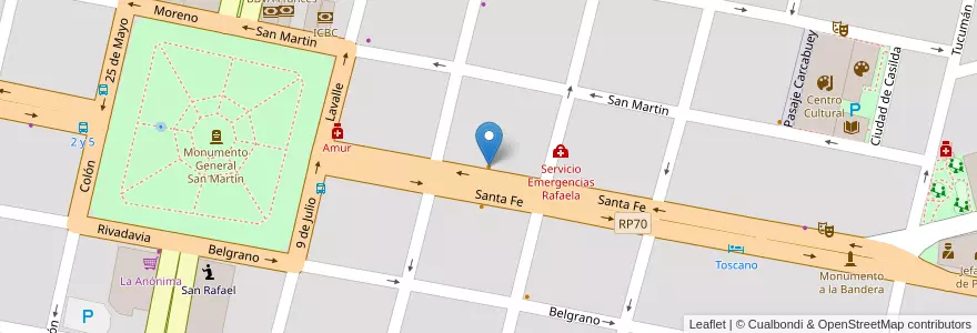 Mapa de ubicacion de Cyrano en Arjantin, Santa Fe, Departamento Castellanos, Municipio De Rafaela.