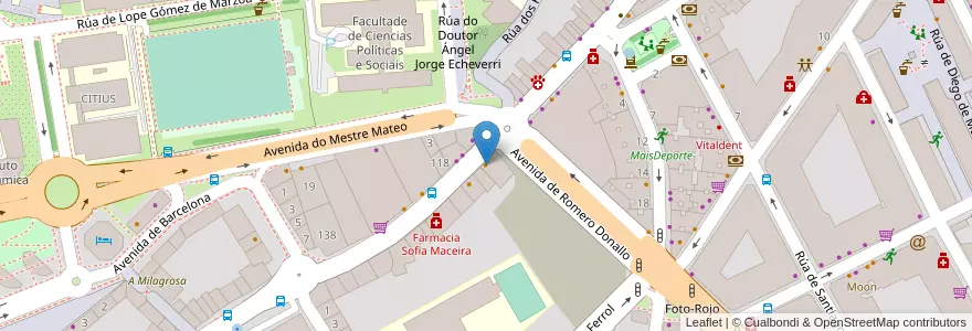 Mapa de ubicacion de Da Leonardo en Espagne, Galice, A Corogne, Santiago, Santiago De Compostela.