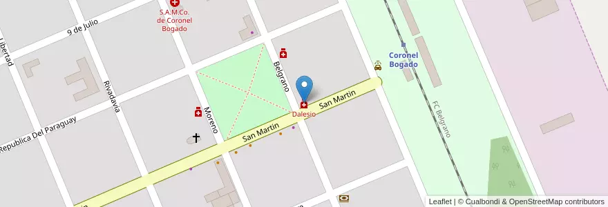 Mapa de ubicacion de Dalesio en الأرجنتين, سانتا في, Departamento Rosario, Municipio De Coronel Bogado, Coronel Bogado.