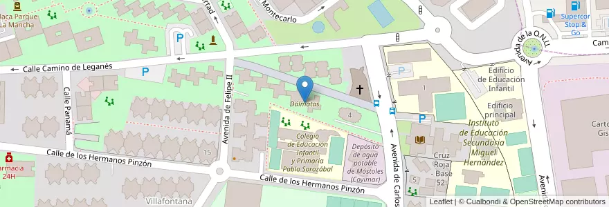 Mapa de ubicacion de Dálmatas en 스페인, Comunidad De Madrid, Comunidad De Madrid, Área Metropolitana De Madrid Y Corredor Del Henares, Móstoles.