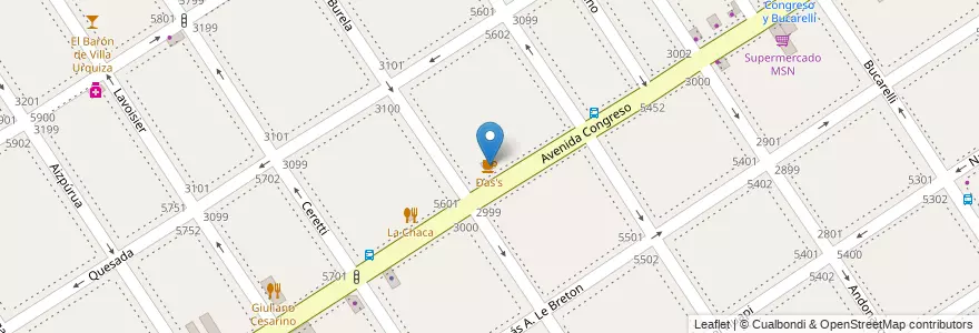 Mapa de ubicacion de Das's, Villa Urquiza en Argentinië, Ciudad Autónoma De Buenos Aires, Comuna 12, Buenos Aires.