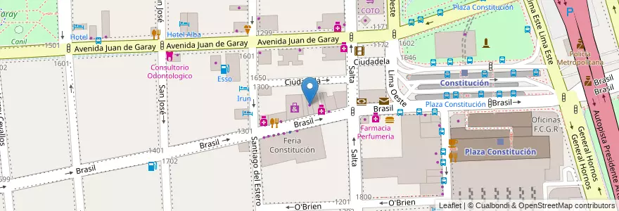 Mapa de ubicacion de De La Cruz, Constitucion en アルゼンチン, Ciudad Autónoma De Buenos Aires, Comuna 4, Comuna 1, ブエノスアイレス.