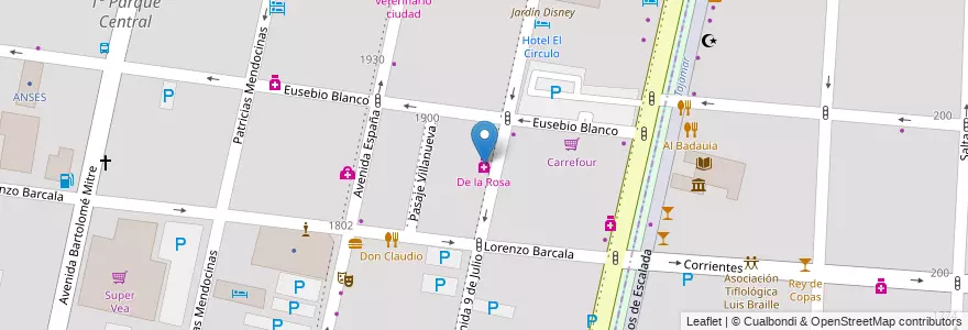 Mapa de ubicacion de De la Rosa en Argentine, Chili, Mendoza, Departamento Capital, Ciudad De Mendoza.