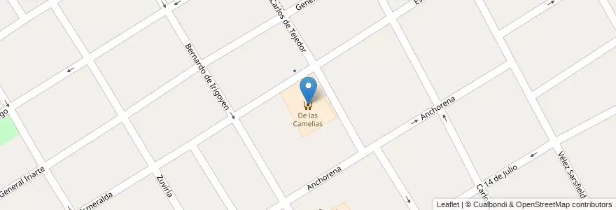 Mapa de ubicacion de De las Camelias en アルゼンチン, ブエノスアイレス州, Partido De Lomas De Zamora, Temperley.