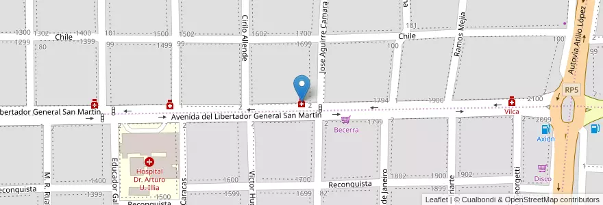 Mapa de ubicacion de De Napoli en Argentinien, Provinz Córdoba, Departamento Santa María, Pedanía Alta Gracia, Municipio De Alta Gracia, Alta Gracia.