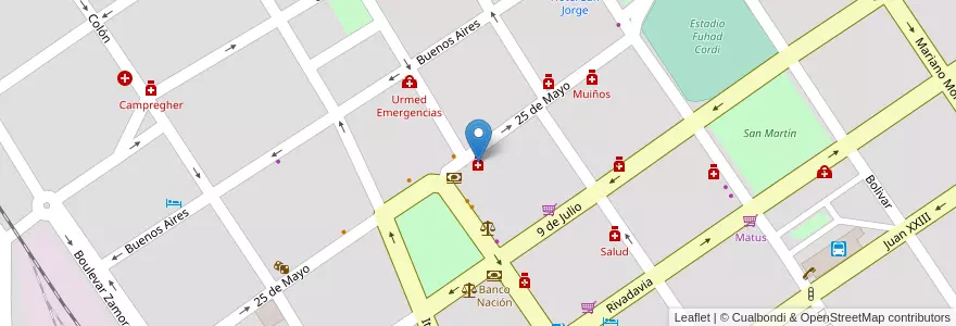 Mapa de ubicacion de Dean Funes en Arjantin, Córdoba, Departamento Ischilín, Pedanía Toyos, Municipio De Deán Funes.