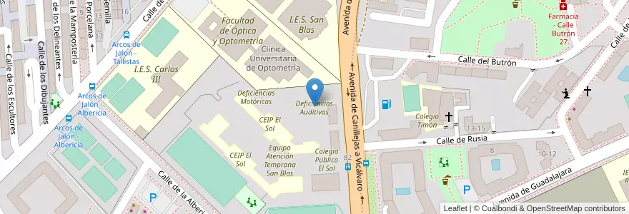 Mapa de ubicacion de Deficiencias Auditivas en 西班牙, Comunidad De Madrid, Comunidad De Madrid, Área Metropolitana De Madrid Y Corredor Del Henares, Madrid.
