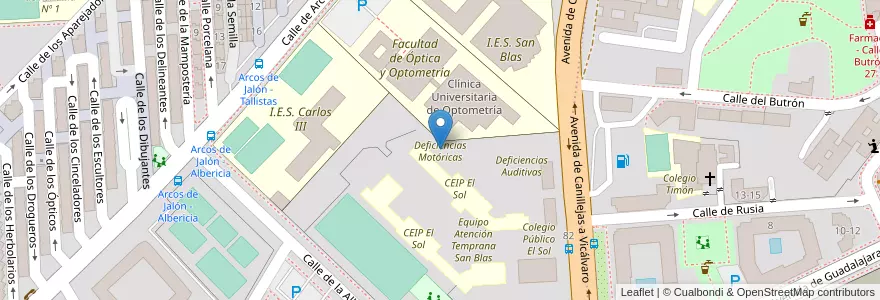 Mapa de ubicacion de Deficiencias Motóricas en スペイン, マドリード州, Comunidad De Madrid, Área Metropolitana De Madrid Y Corredor Del Henares, Madrid.
