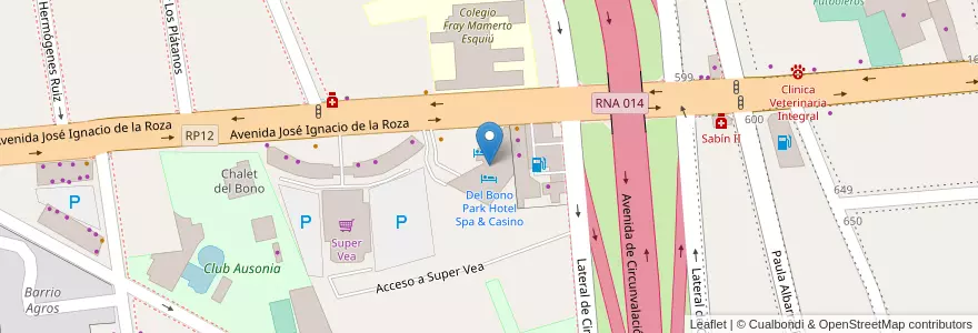 Mapa de ubicacion de Del Bono Park Hotel Spa & Casino en 아르헨티나, San Juan, 칠레, Capital.