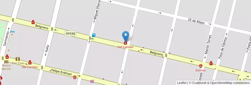 Mapa de ubicacion de Del Carmen en アルゼンチン, コルドバ州, Departamento San Javier, Pedanía Dolores, Municipio De Villa Dolores, Villa Dolores.