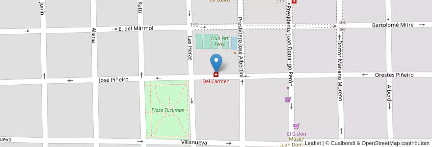 Mapa de ubicacion de Del Carmen en Argentinië, Buenos Aires, Partido De Lobos, Lobos.