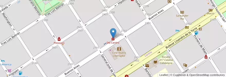 Mapa de ubicacion de Del Centro en الأرجنتين, سانتا في, Departamento Caseros, Municipio De Casilda, Casilda.