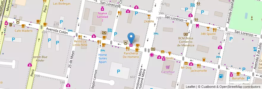 Mapa de ubicacion de Del Centro Colón en Arjantin, Şili, Mendoza, Departamento Capital, Sección 2ª Barrio Cívico, Ciudad De Mendoza.