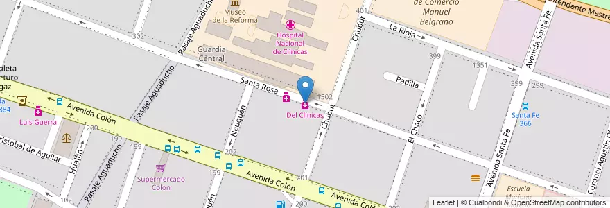 Mapa de ubicacion de Del Clínicas en الأرجنتين, Córdoba, Departamento Capital, Pedanía Capital, Córdoba, Municipio De Córdoba.
