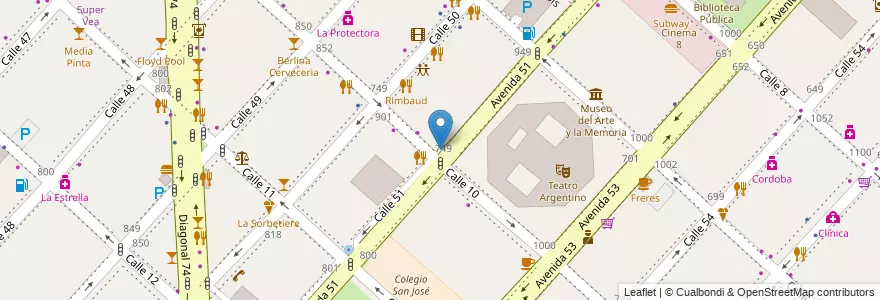 Mapa de ubicacion de Del Nuevo Teatro, Casco Urbano en アルゼンチン, ブエノスアイレス州, Partido De La Plata, La Plata.