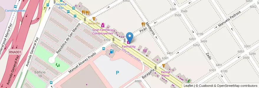 Mapa de ubicacion de Del Paseo, Villa Urquiza en Аргентина, Буэнос-Айрес, Comuna 12, Буэнос-Айрес.