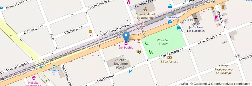 Mapa de ubicacion de Del Pueblo en アルゼンチン, ブエノスアイレス州, Partido De Ituzaingó, Ituzaingó.