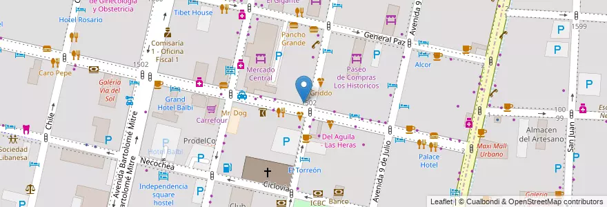 Mapa de ubicacion de Del Puente Centro en الأرجنتين, تشيلي, Mendoza, Departamento Capital, Ciudad De Mendoza.