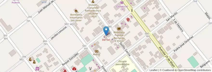 Mapa de ubicacion de Del Sol en Arjantin, Misiones, Departamento San Javier, Municipio De San Javier.