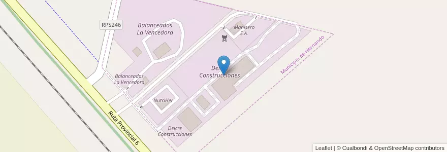 Mapa de ubicacion de Delcre Construcciones en Arjantin, Córdoba, Departamento Tercero Arriba, Pedanía Punta Del Agua, Municipio De Hernando.