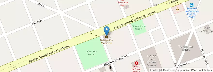 Mapa de ubicacion de Delegación Municipal en Argentine, Chili, Mendoza, Departamento San Rafael, Distrito Real Del Padre.