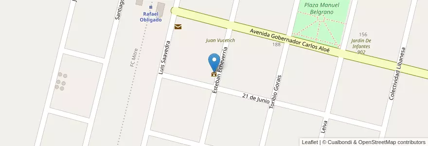 Mapa de ubicacion de Delegación Rafael Obligado en Arjantin, Buenos Aires, Partido De Rojas.