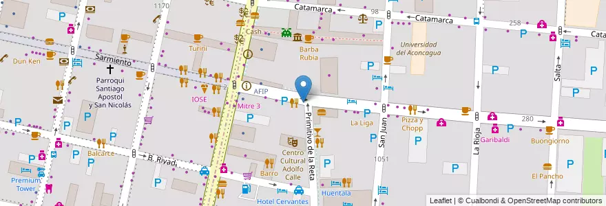 Mapa de ubicacion de Denny's Burguer en الأرجنتين, تشيلي, Mendoza, Departamento Capital, Ciudad De Mendoza, Sección 3ª Parque O'Higgins.