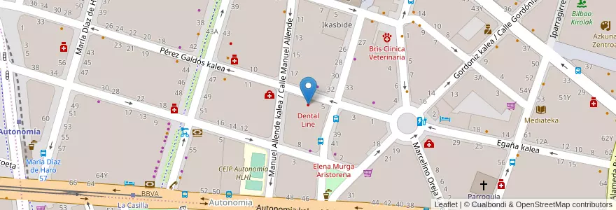 Mapa de ubicacion de Dental Line en 西班牙, 巴斯克, 比斯开, Bilboaldea, 毕尔巴鄂.