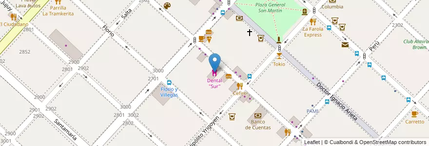 Mapa de ubicacion de Dental "Sur" en アルゼンチン, ブエノスアイレス州, Partido De La Matanza, San Justo.
