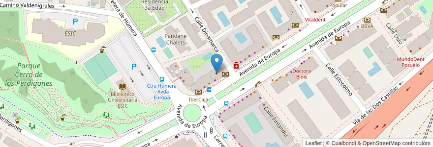 Mapa de ubicacion de Dentista en Испания, Мадрид, Мадрид, Área Metropolitana De Madrid Y Corredor Del Henares, Pozuelo De Alarcón.