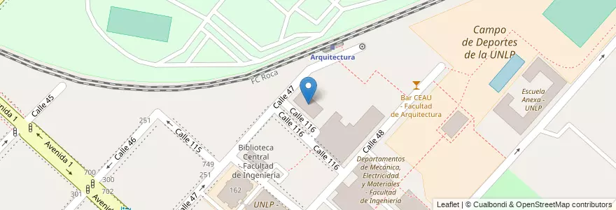 Mapa de ubicacion de Departamento de Agrimensura, FI, UNLP, Casco Urbano en Argentina, Buenos Aires, Partido De La Plata, La Plata.