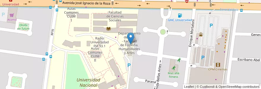 Mapa de ubicacion de Departamento de Arte - Facultad de Filosofía, Humanidades y Artes en Arjantin, San Juan, Şili, Rivadavia.