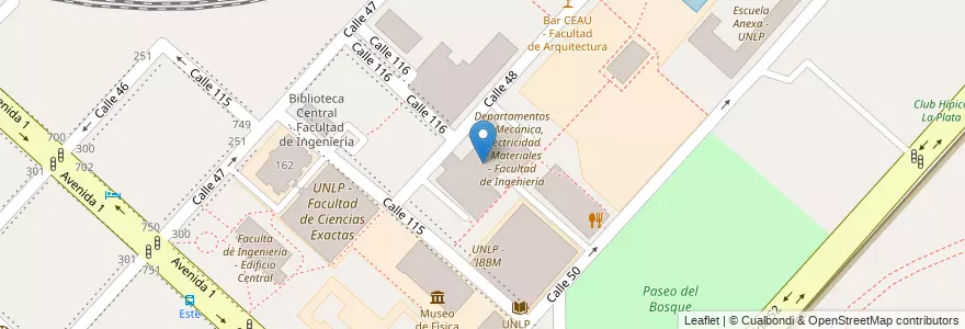Mapa de ubicacion de Departamento de Mecanica y Electrotecnia - Facultad de Ingenieria UNLP, Casco Urbano en الأرجنتين, بوينس آيرس, Partido De La Plata, لابلاتا.