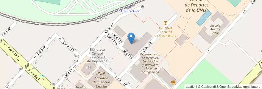 Mapa de ubicacion de Departamento Hidráulica - Facultad de Ingeniería, Casco Urbano en 阿根廷, 布宜诺斯艾利斯省, Partido De La Plata, La Plata.