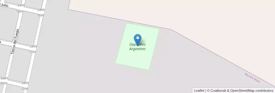 Mapa de ubicacion de Deportivo Argentino en アルゼンチン, コルドバ州, Departamento Unión, Pedanía Ascasubi, Municipio De Monte Maíz, Monte Maíz.
