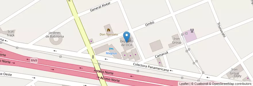 Mapa de ubicacion de Deposito de OCA en Argentine, Province De Buenos Aires, Partido De Tigre, Don Torcuato.