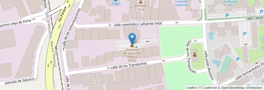 Mapa de ubicacion de Depósito de vehiculos (Policía Local) en İspanya, Comunitat Valenciana, Alacant / Alicante, L'Alacantí, Alacant / Alicante.