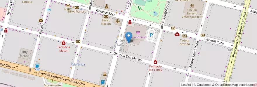 Mapa de ubicacion de Depósito La Anónima en 阿根廷, 智利, 内格罗河省, Cipolletti, Departamento General Roca.