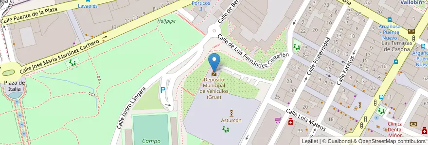 Mapa de ubicacion de Depósito Municipal de Vehículos (Grua) en 西班牙, 阿斯圖里亞斯, 阿斯圖里亞斯, Oviedo.