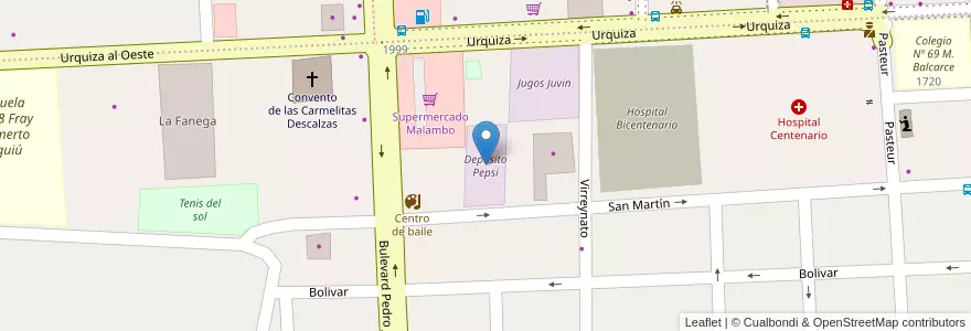 Mapa de ubicacion de Deposito Pepsi en Arjantin, Entre Ríos, Departamento Gualeguaychú, Gualeguaychú, Gualeguaychú, Distrito Costa Uruguay Sur.