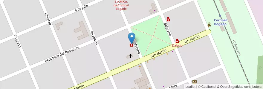 Mapa de ubicacion de Derico en آرژانتین, سانتافه, Departamento Rosario, Municipio De Coronel Bogado, Coronel Bogado.