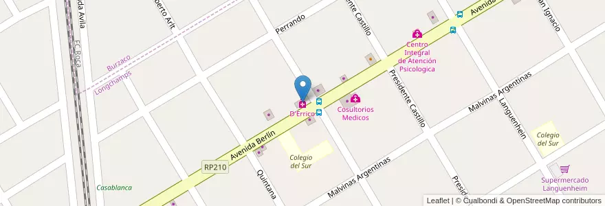 Mapa de ubicacion de D'Errico en Аргентина, Буэнос-Айрес, Partido De Almirante Brown, Longchamps.