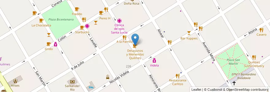 Mapa de ubicacion de Desayunos y Meriendas Quilmes en アルゼンチン, ブエノスアイレス州, Partido De Quilmes, Quilmes.