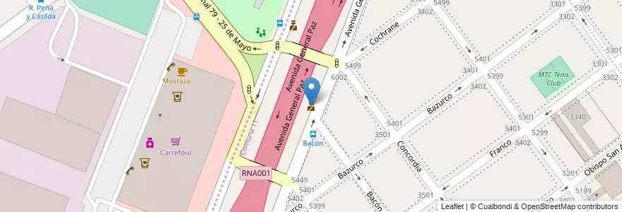 Mapa de ubicacion de Destacamento Bacon, Villa Devoto en Arjantin, Buenos Aires, Comuna 11.