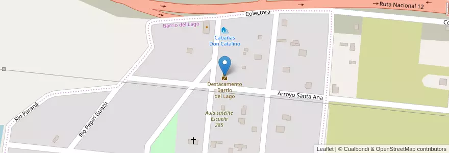 Mapa de ubicacion de Destacamento Barrio del Lago en Argentinië, Misiones, Departamento Candelaria, Municipio De Candelaria.
