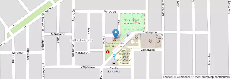 Mapa de ubicacion de Destacamento Bello Horizonte en آرژانتین, Córdoba, Departamento General San Martín, Pedanía Villa María, Municipio De Villa María, Villa María.