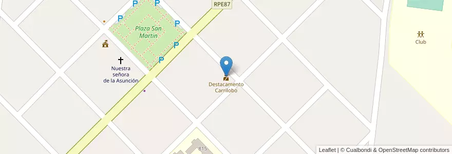 Mapa de ubicacion de Destacamento Carrilobo en 아르헨티나, Córdoba, Departamento Río Segundo, Pedanía Calchín, Municipio De Carrilobo.