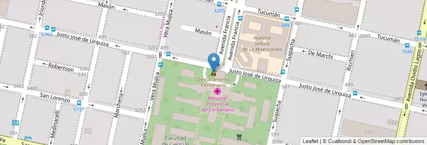 Mapa de ubicacion de Destacamento Centenario en Arjantin, Santa Fe, Departamento Rosario, Municipio De Rosario, Rosario.