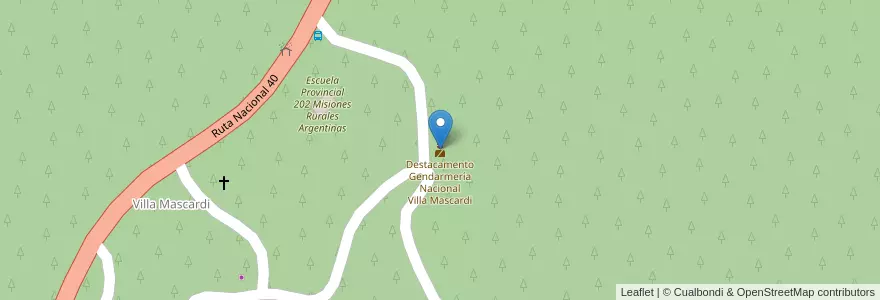 Mapa de ubicacion de Destacamento Gendarmería Nacional Villa Mascardi en アルゼンチン, チリ, リオネグロ州, Departamento Bariloche.
